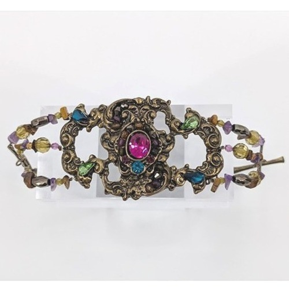 Victorian Revival Bracelet‎ Ornate Rhinestone Beaded Multi-Strand Regency Party
